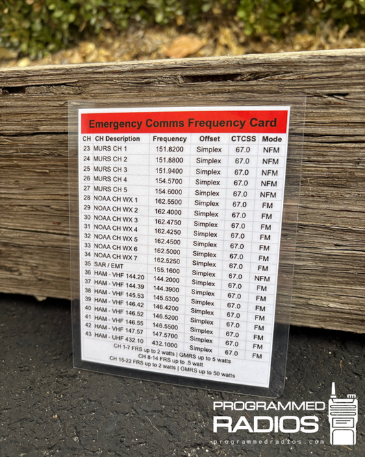 Emergency Comms Frequency Card