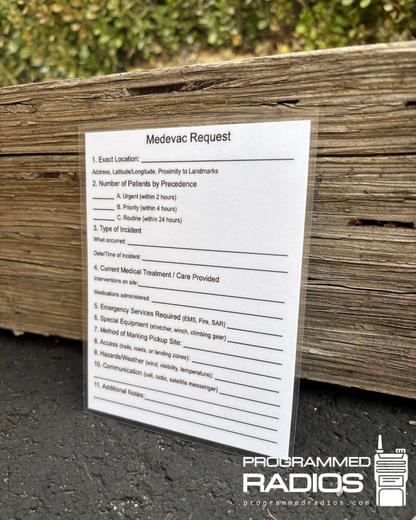 Medevac Request & Patient Information Card