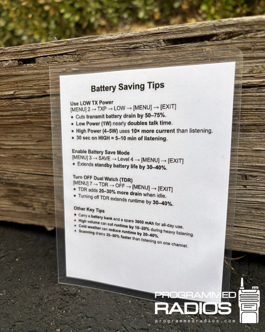 Baofeng UV-5R Battery Guide & Battery Tips Card