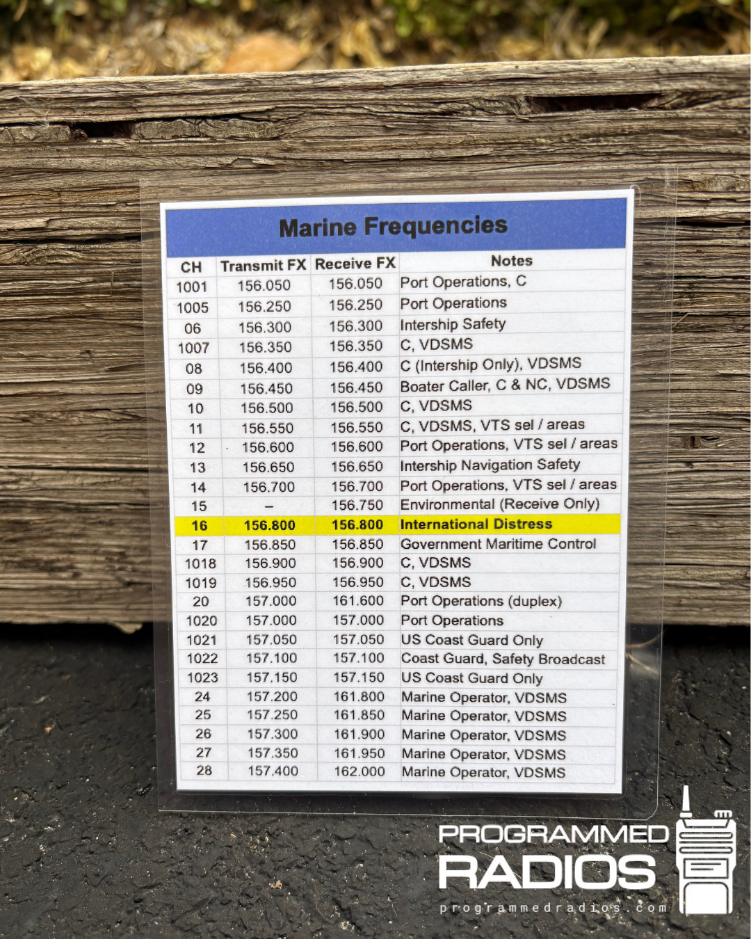 Marine Frequencies Card