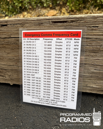 Emergency Comms Frequency Card