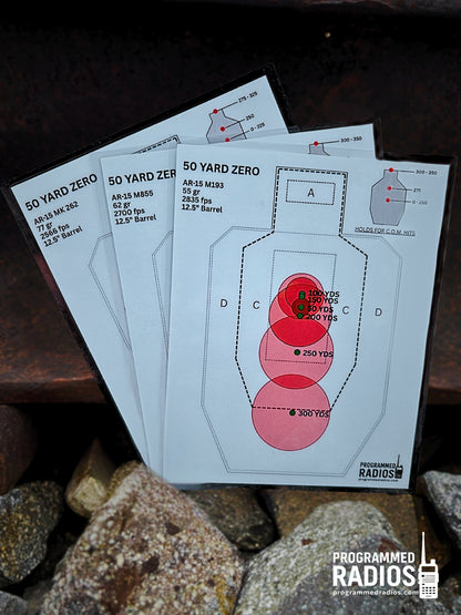 AR-15 12.5” 50 Yard Zero Pack - 55 gr, 62 gr, 77 gr — front view with current Programmed Radios logo