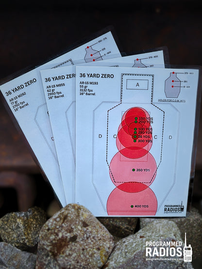 AR-15 16” 36 Yard Zero Pack - 55 gr, 62 gr, 77 gr — front view with current Programmed Radios logo
